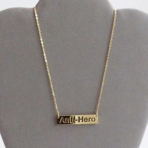 Anti Hero Name Plate Style Gold Tone Necklace Brand New Swiftie Must Have - Picture 1 of 7